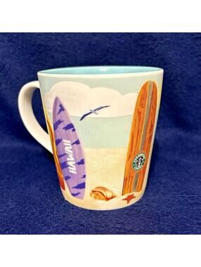 Starbucks Hawaii Coffee Mug Shark Surfboards Ocean Turtle 2010